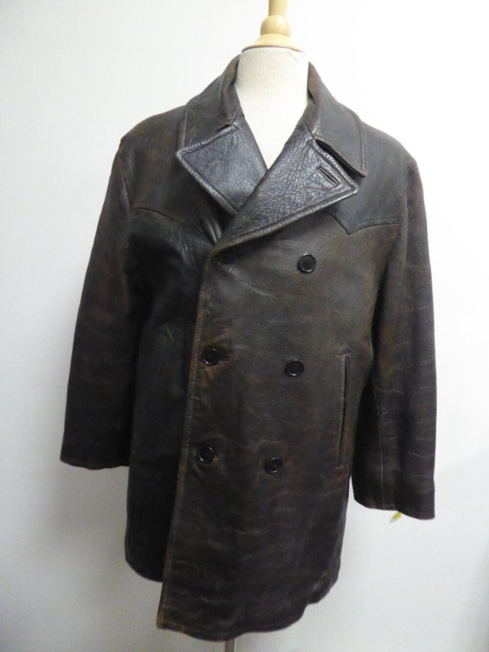 MICHAEL HOBAN NORTH BEACH BROWN LEATHER PEA COAT M